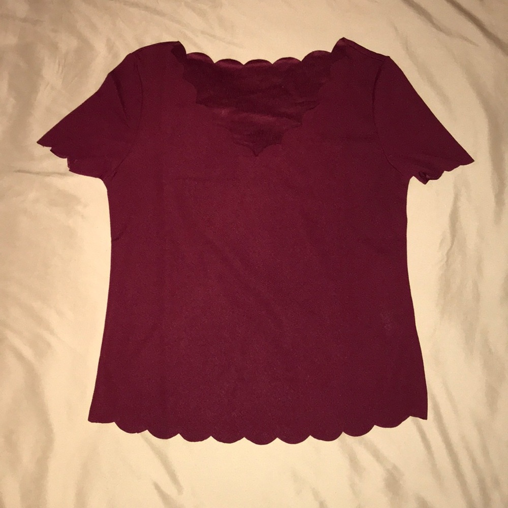 Scalloped Maroon Blouse - Picture 1 of 2